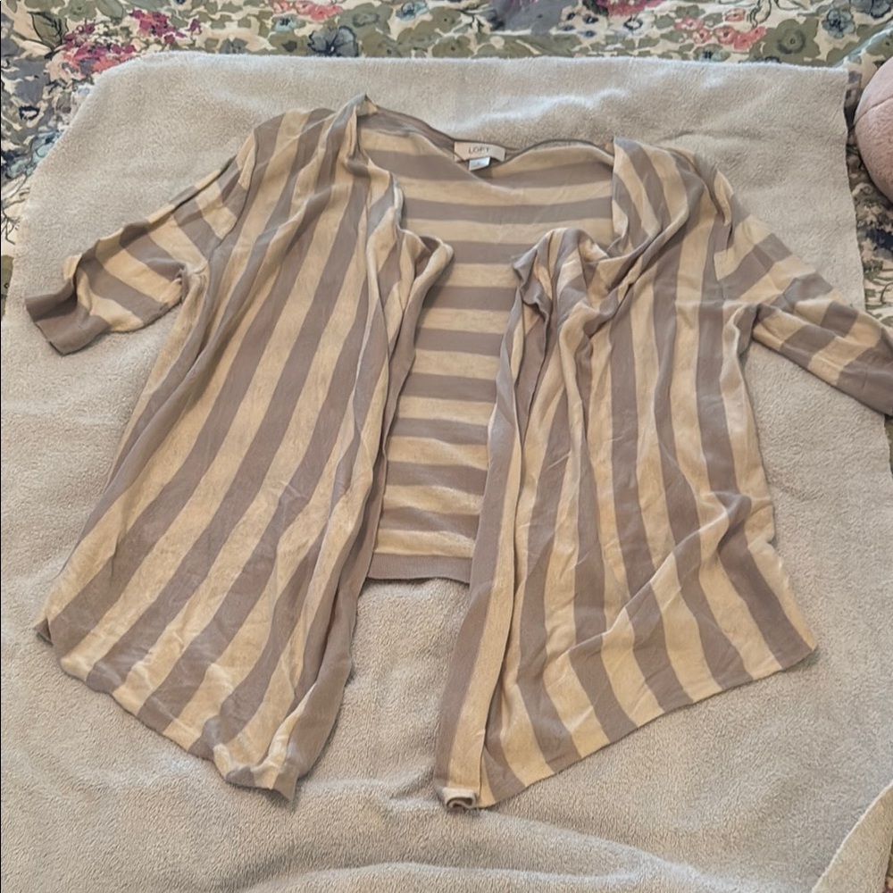 LOFT Beige and Brown Striped Sweater